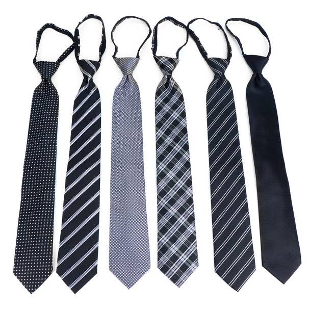 Selini New York - Wholesale Necktie - Men's - 6pc Microfiber Classic Black Zipper Pre-Tied Neckties1
