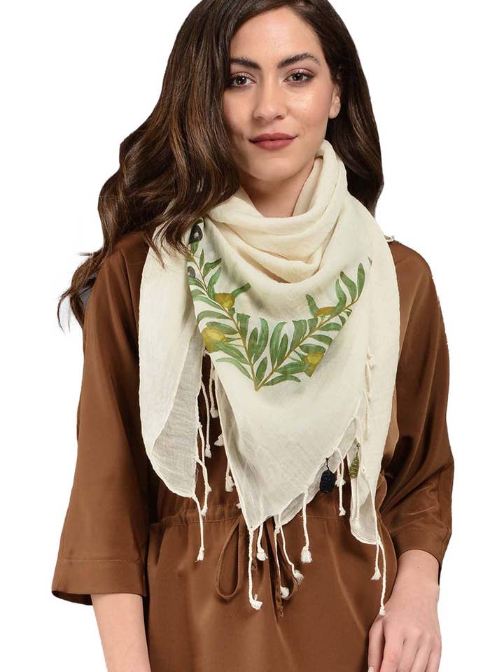 Bomuld Olive Square Sjal for engroshandel hos Dosimira