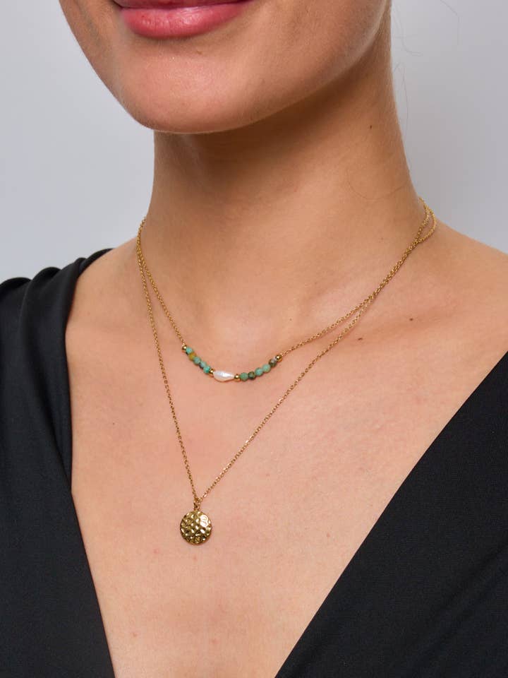 224RX04 stainless steel double chain necklace for wholesale by BYREN | ÉLINE L'ATELIER