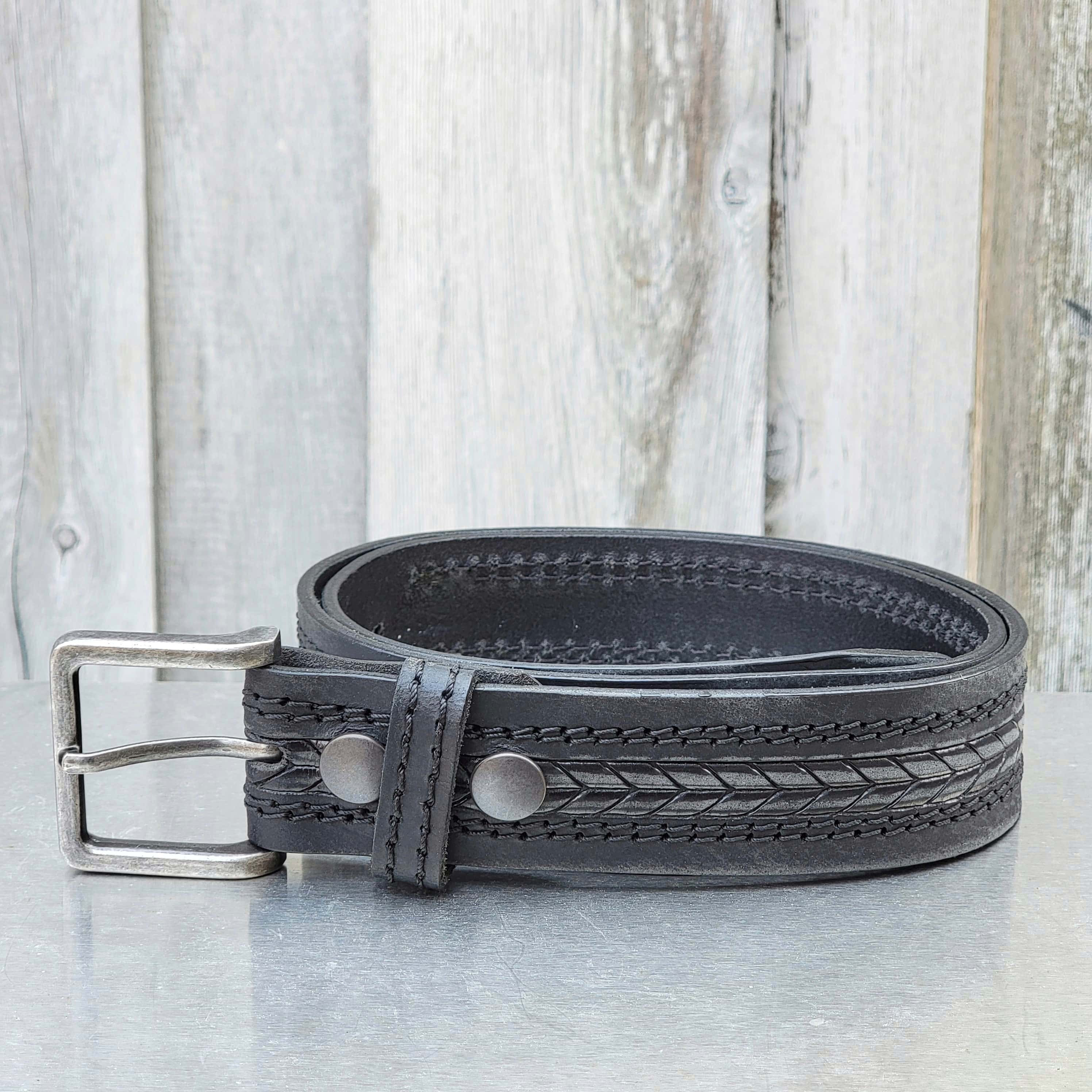 NAB LEATHER - Wholesale Belt - Men's - The Purpose Belt - Black Custom Engraved Arrow Patterned 100% Real Leather Belt5