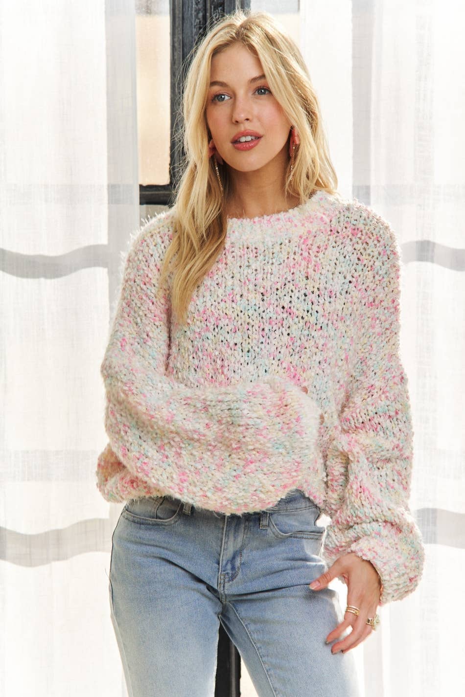 ADORA LA - Wholesale Knit Sweater - Women's - CESW3457-MULTI COLOR POPCORN TEXTURED SWEATER TOP5
