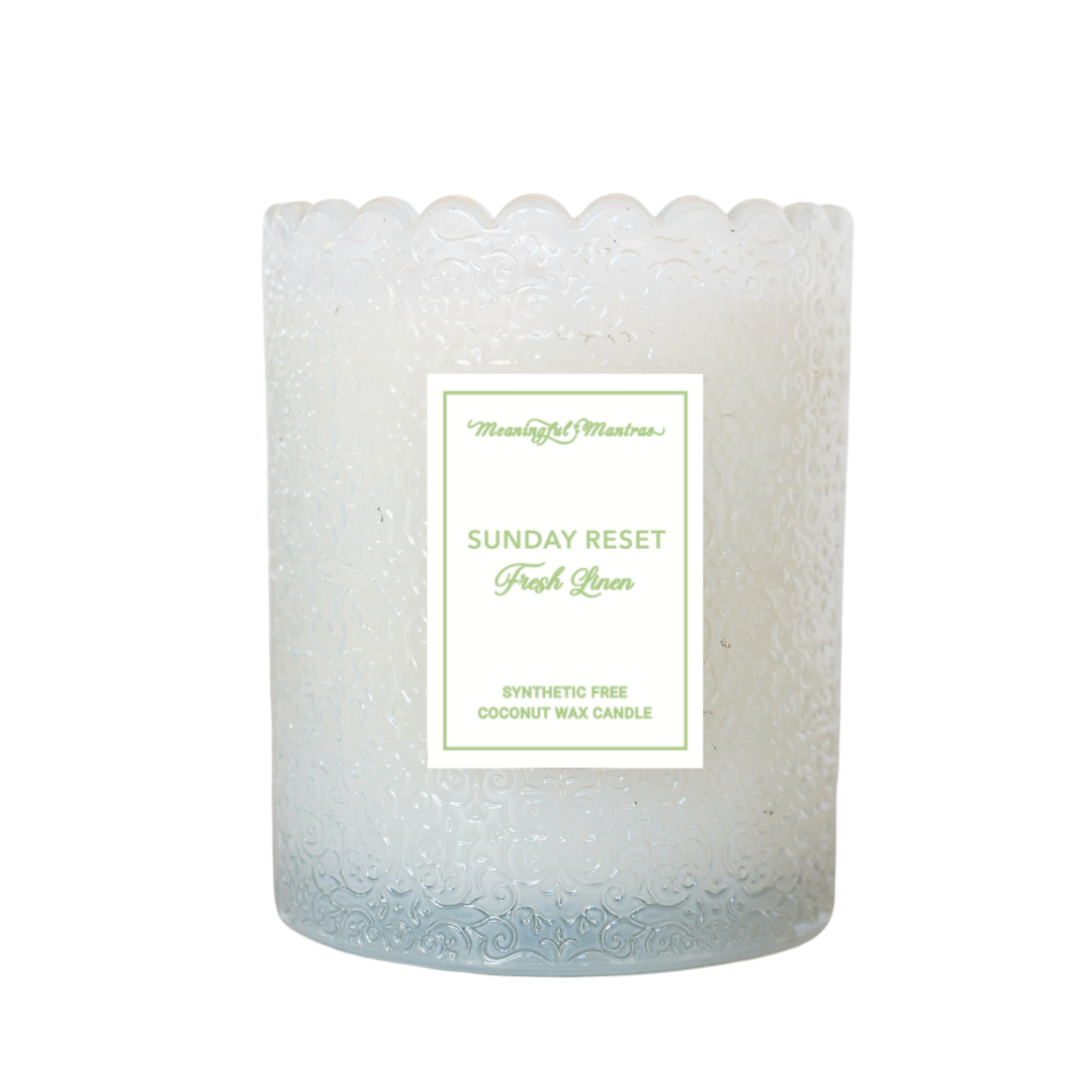 Meaningful Mantras - Wholesale Pot/gevulde kaars - Sunday Reset Fresh Linen Natuurlijke Kaars 8oz Kaia Collection1
