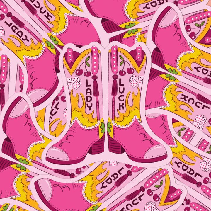 A Fink & Ink – wholesale Klistermärke – Lady Luck Las Vegas Cowboy-stövlar Vinylklistermärke1