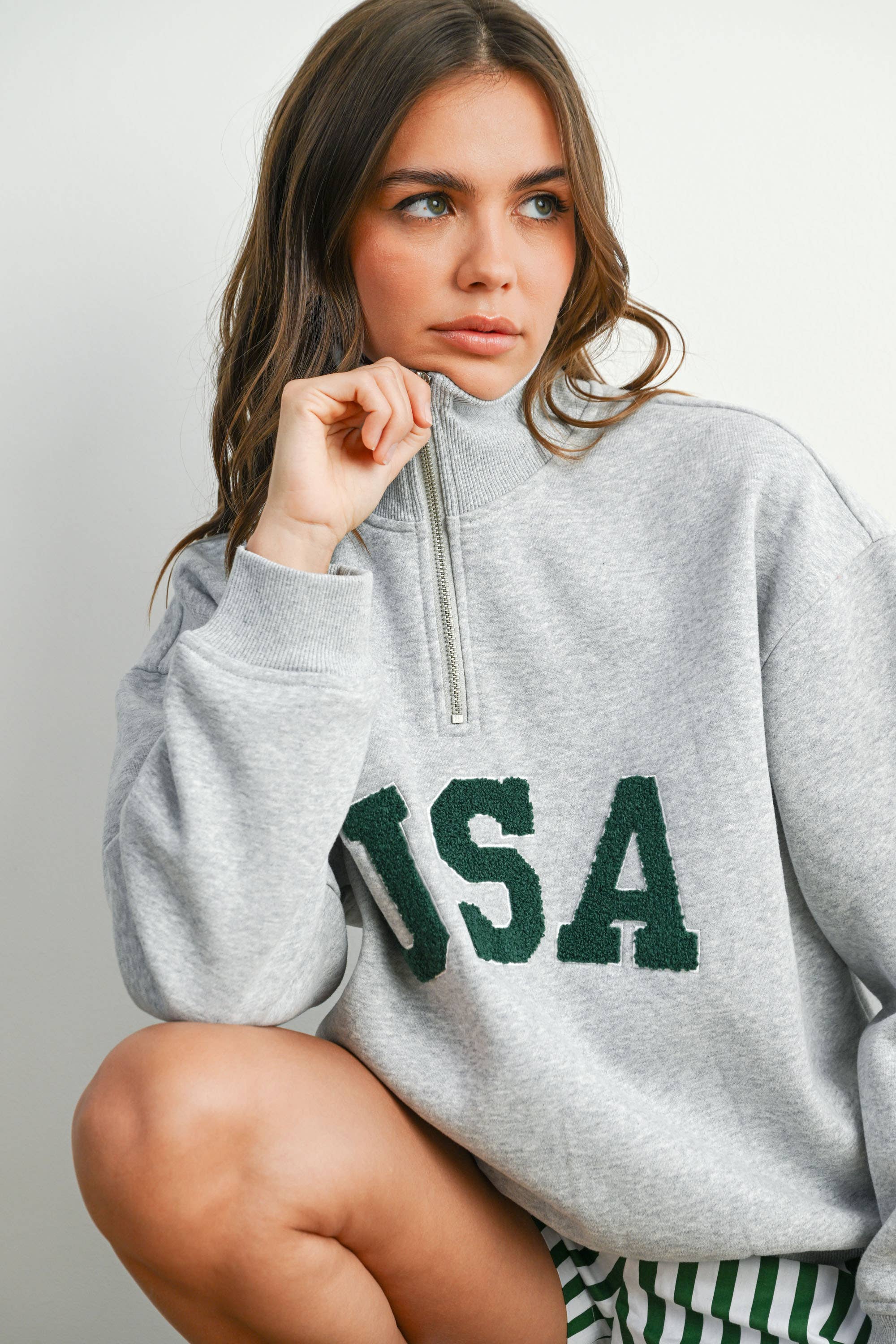 BUTTERMELON - Wholesale Sweatshirt - Women's - Quarter Zip Long Sleeve Top - BMT779517