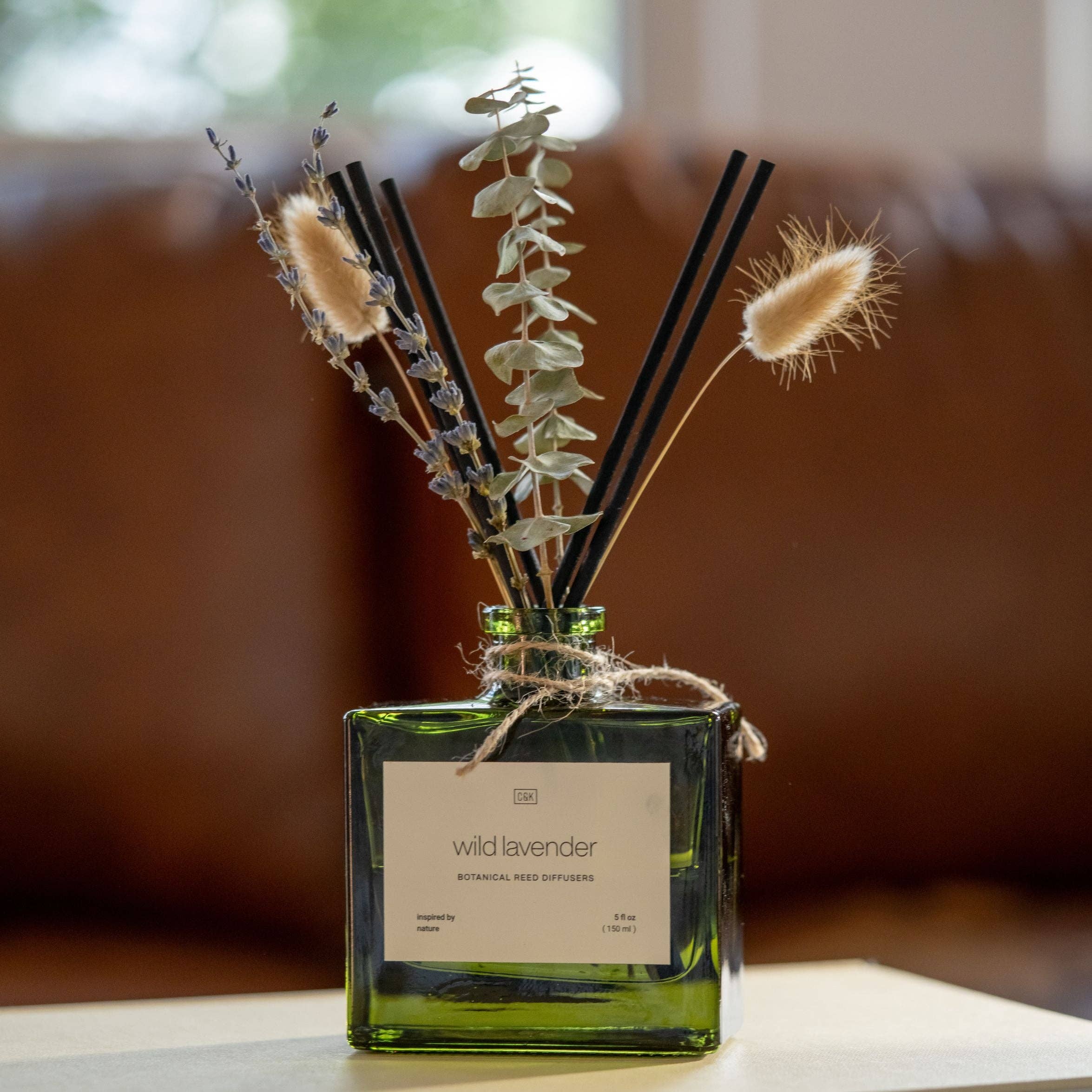Craft & Kin - Wholesale Reed Diffuser - Green Glass Reed Diffuser with Flowers8