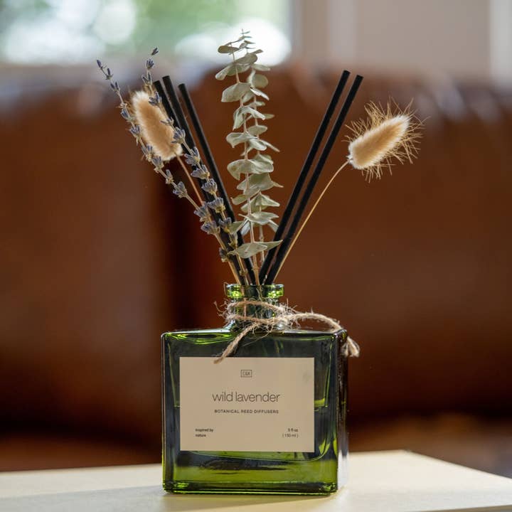 Craft & Kin - Wholesale Reed Diffuser - Green Glass Reed Diffuser with Flowers8