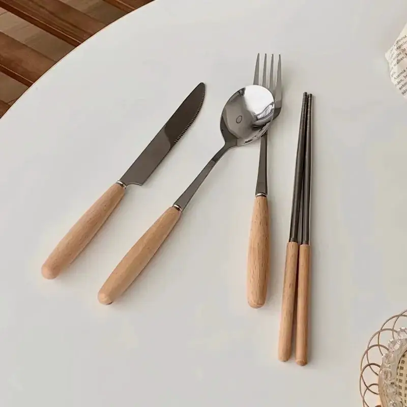 Otterware - Wholesale Cutlery set - Natural Wood Handle Stainless Steel Flatware Set10