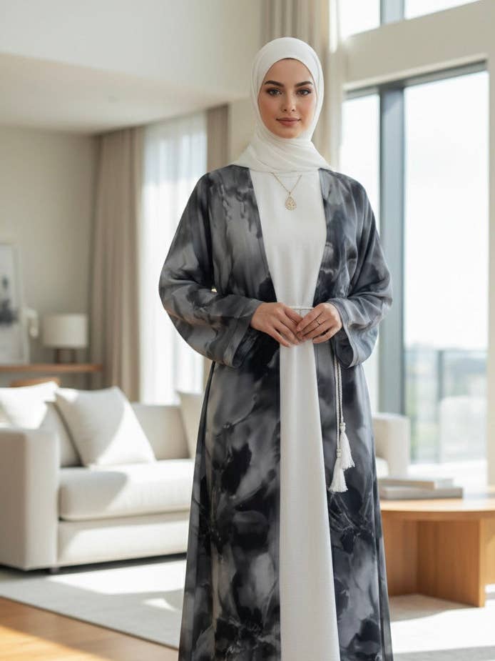 Cloud Marble 3-Piece Abaya Set for wholesale by Palestinian Elegance