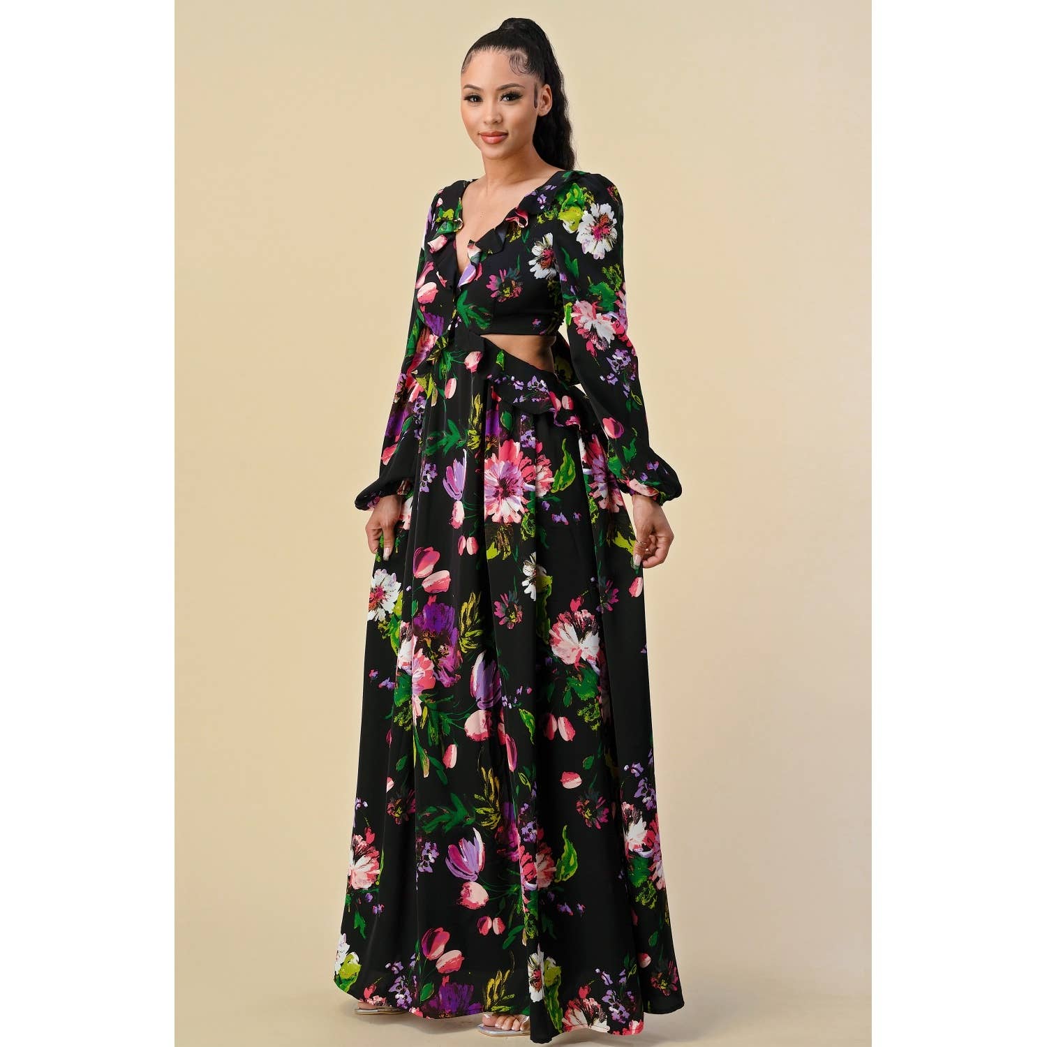 The Sang - Vente Robe – femme - SD3100520-2 - ROBE LONGUE À COL EN V PROFOND À IMPRIMÉ FLORAL4