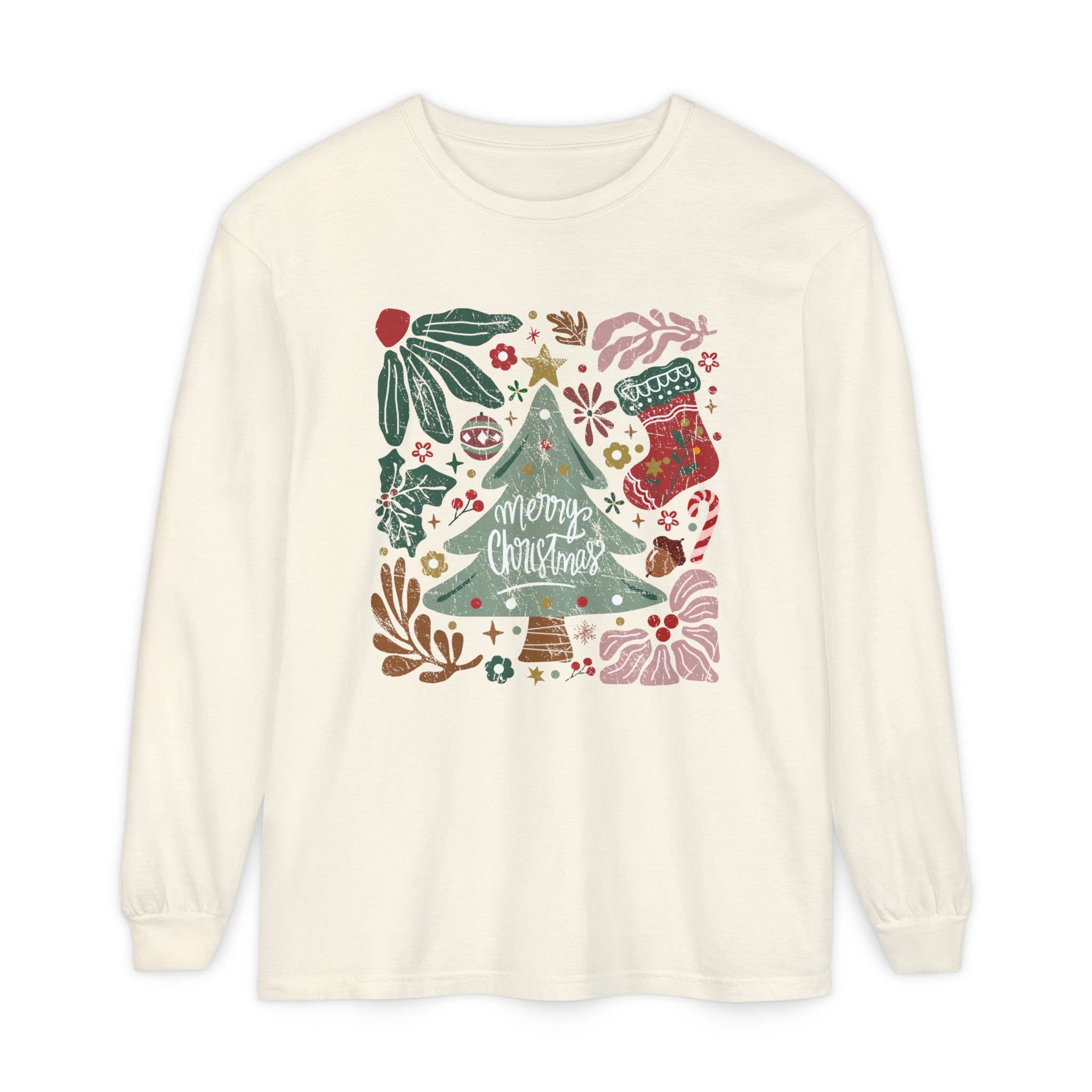 Glaime - Vente T-shirt à imprimés – femme - T-shirt à manches longues bohème floral de Noël Comfort Colors0