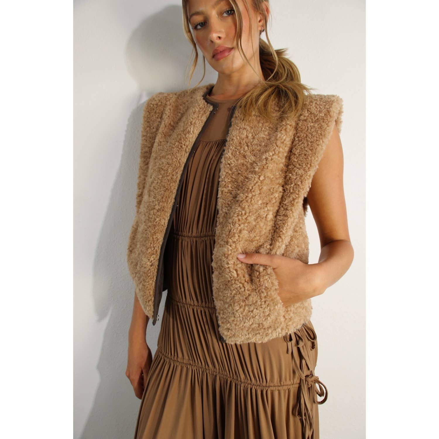 BROWN TEDDY BEAR POWER SHOULDER VEST for wholesale on Faire7