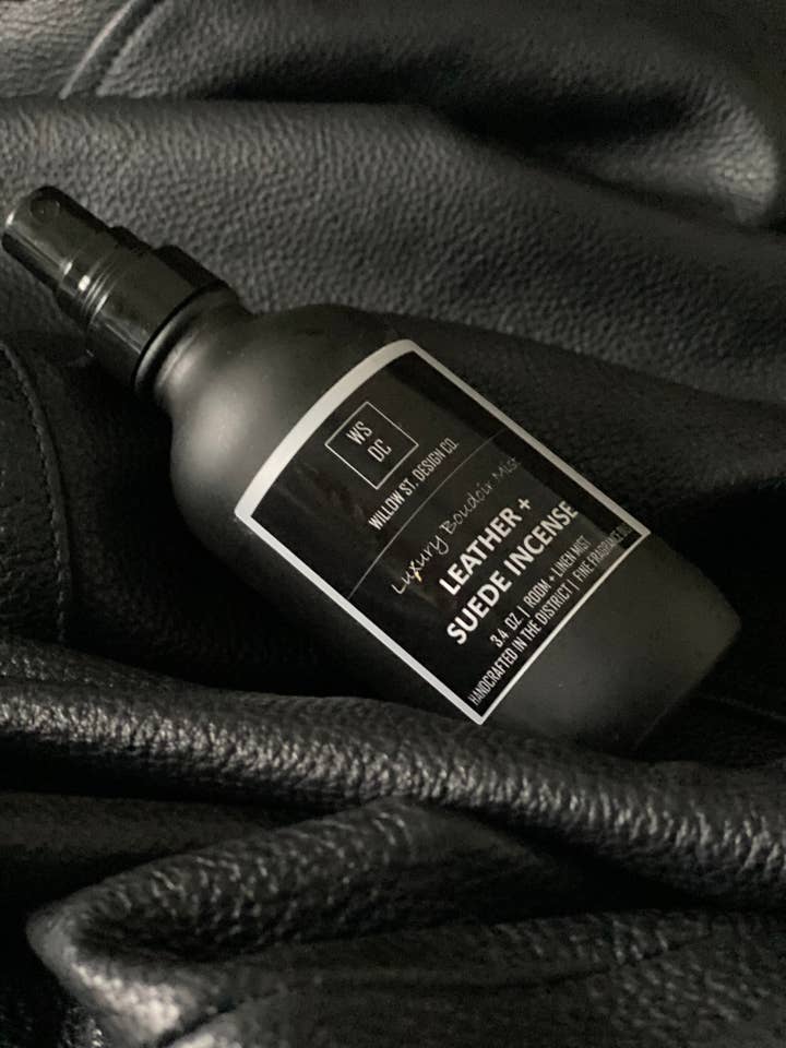 Leather + Suede Incense Boudoir Mist for wholesale by Willow St. Design Co