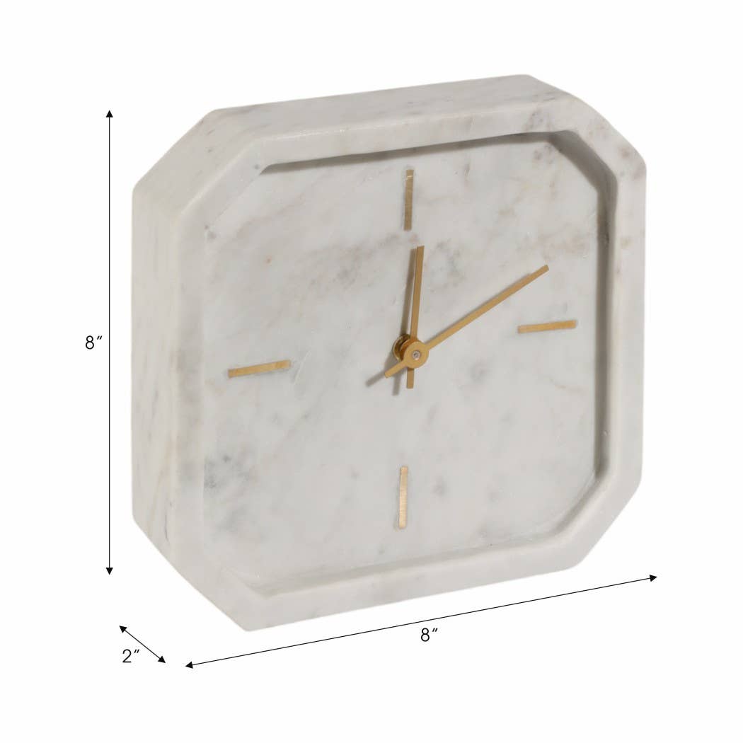 Sagebrook Home - Wholesale Desk Clock - White/Gold 8 in. Modern Marble Octagon Table Clock2