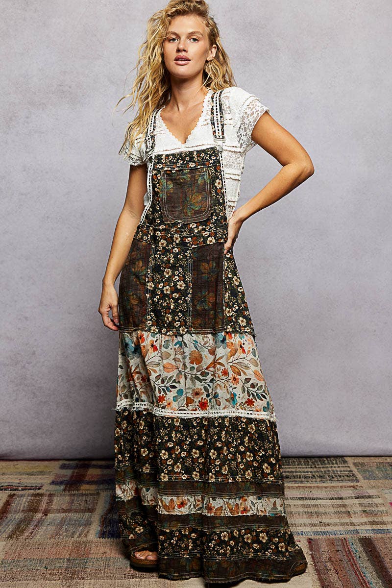 Pol Clothing - Wholesale Dress - Women's - Vintage Washed Front Pocket Floral Contrast Dress9