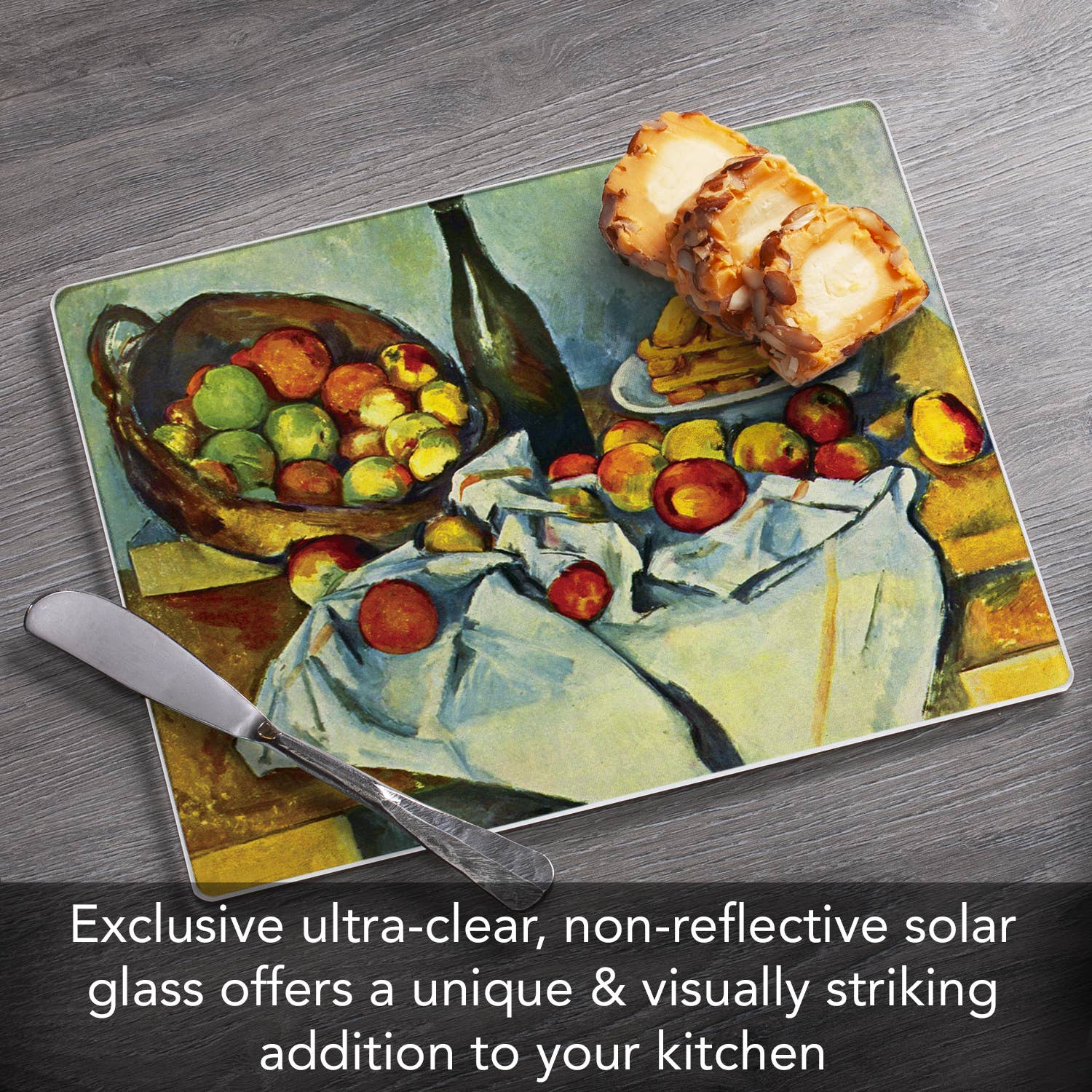 CounterArt/Highland Home/Thirstystone – Tábua de cortar por atacado – Belas Artes "Cesta de Maçãs" Tábua de Corte de Vidro 25 cm x 20 cm1