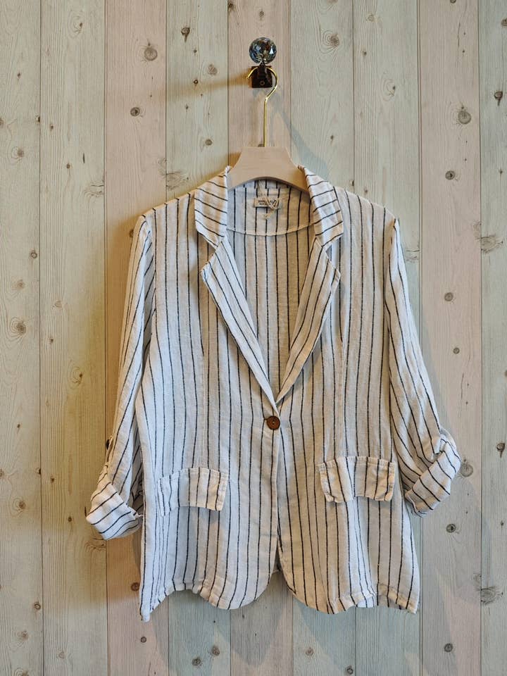 Linen & More - Wholesale Blazer - Women's - REF 3455 100% LINEN STRIPED BLAZER