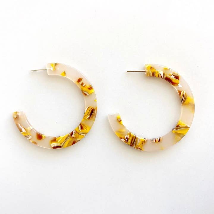 Acetate hoop earrings. AYLA wide hoop in Sunflower for wholesale by NIYIEMstudio
