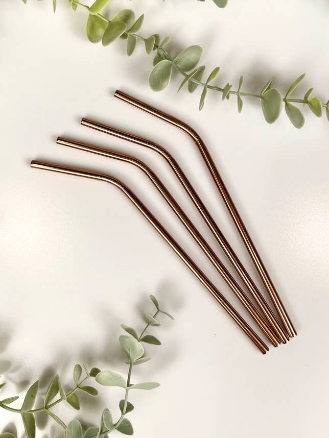 Bent Rose Gold rustfrit stål genanvendeligt halm for engroshandel hos SparklesnMoreCo