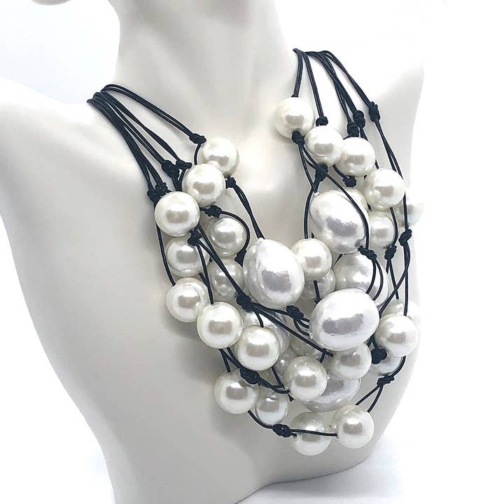 Cotton And Glass Pearl Multi Strand Necklace for wholesale by Deborah Grivas Designs