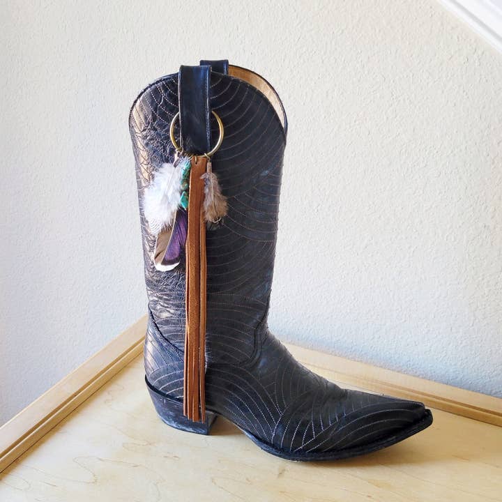 The Jewelry Junkie - Wholesale Shoe Jewelry - Women's - Boho Western Boot Bling Charm with Leather Fringe 500a1