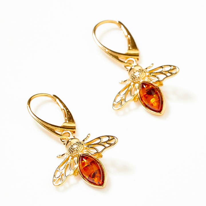 Gouden Amber Bijen Oorbellen voor wholesale door Baltic Beauty