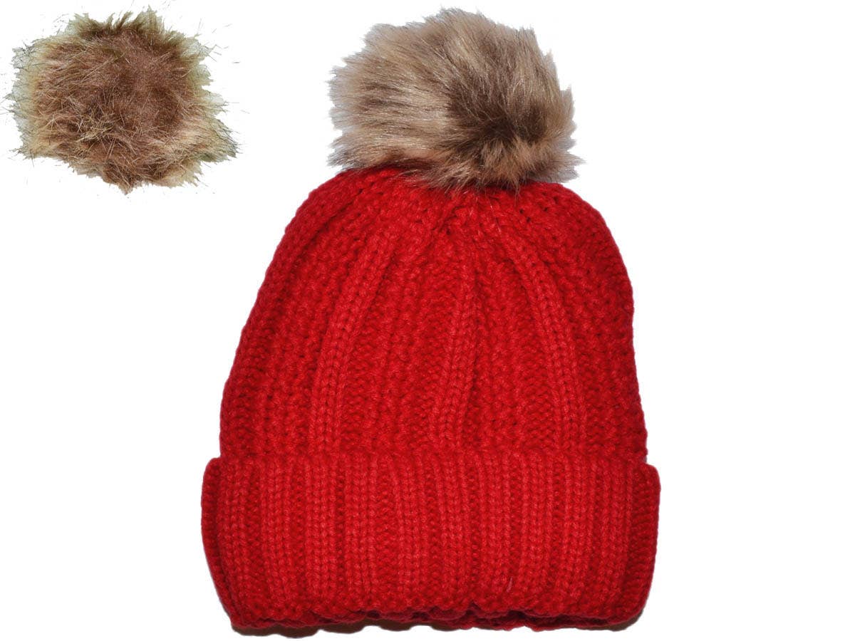Buck Wholesale - Wholesale Beanie - Women's - Winter Beanie with Removable Raccoon Fur Pom-Pom7