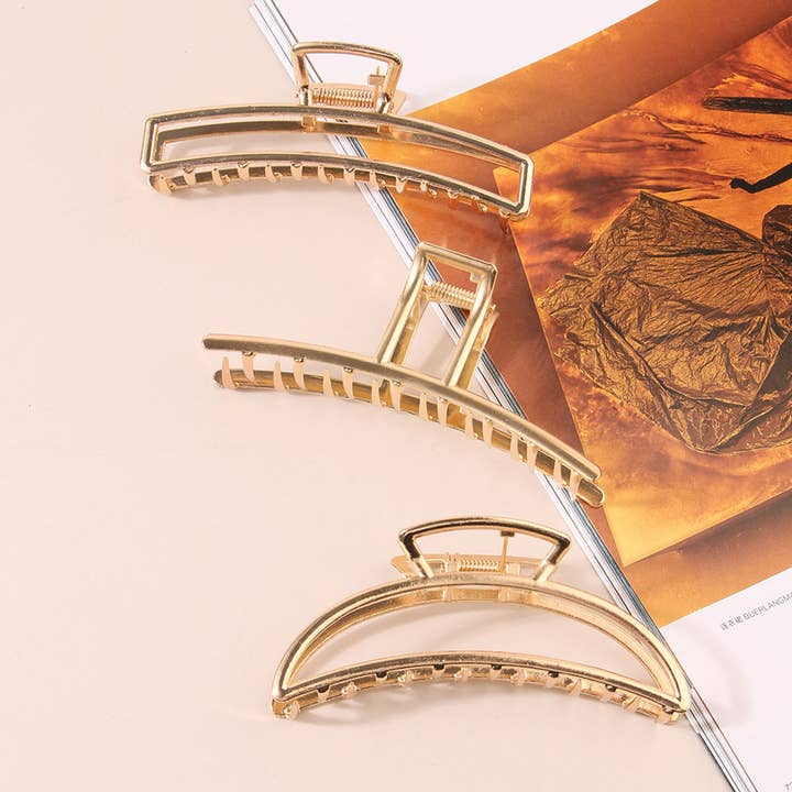 ACCITY - Wholesale Hair Clip - Women's - SET OF 6 GOLD METAL HAIR CLAW CLIPS_CWABE0199