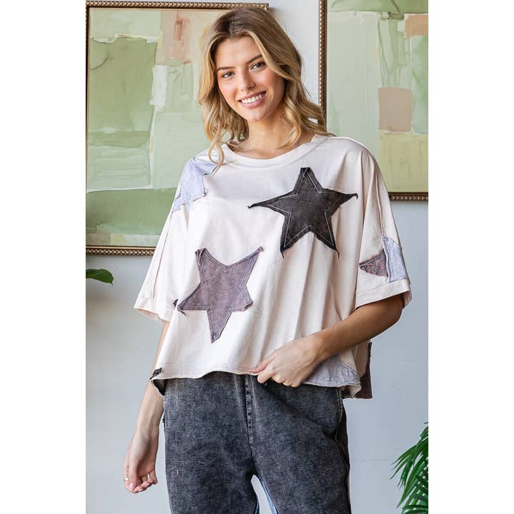 WASHED STAR PATCHWORK OVERSIZED TEE for wholesale by Oli&Hali