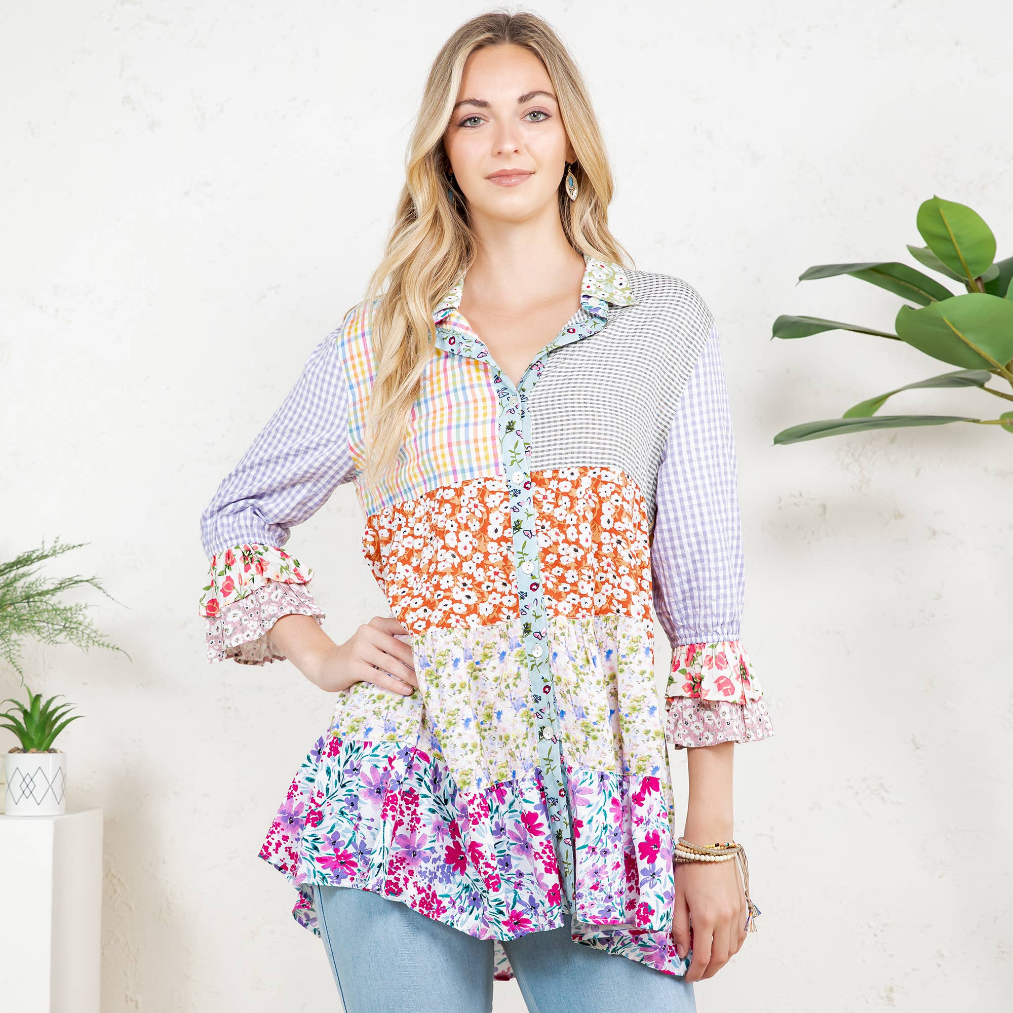 IVORY Women’s Mexican Embroidery Blouse Gathered Waist Shirt for wholesale on Faire1