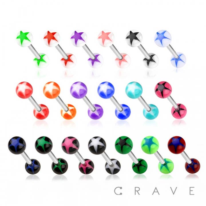 316L CHIRURGENSTAHL LANGHANTEL MIT STERNDESIGN ACRYLKUGEL für den Großhandel von CRAVE