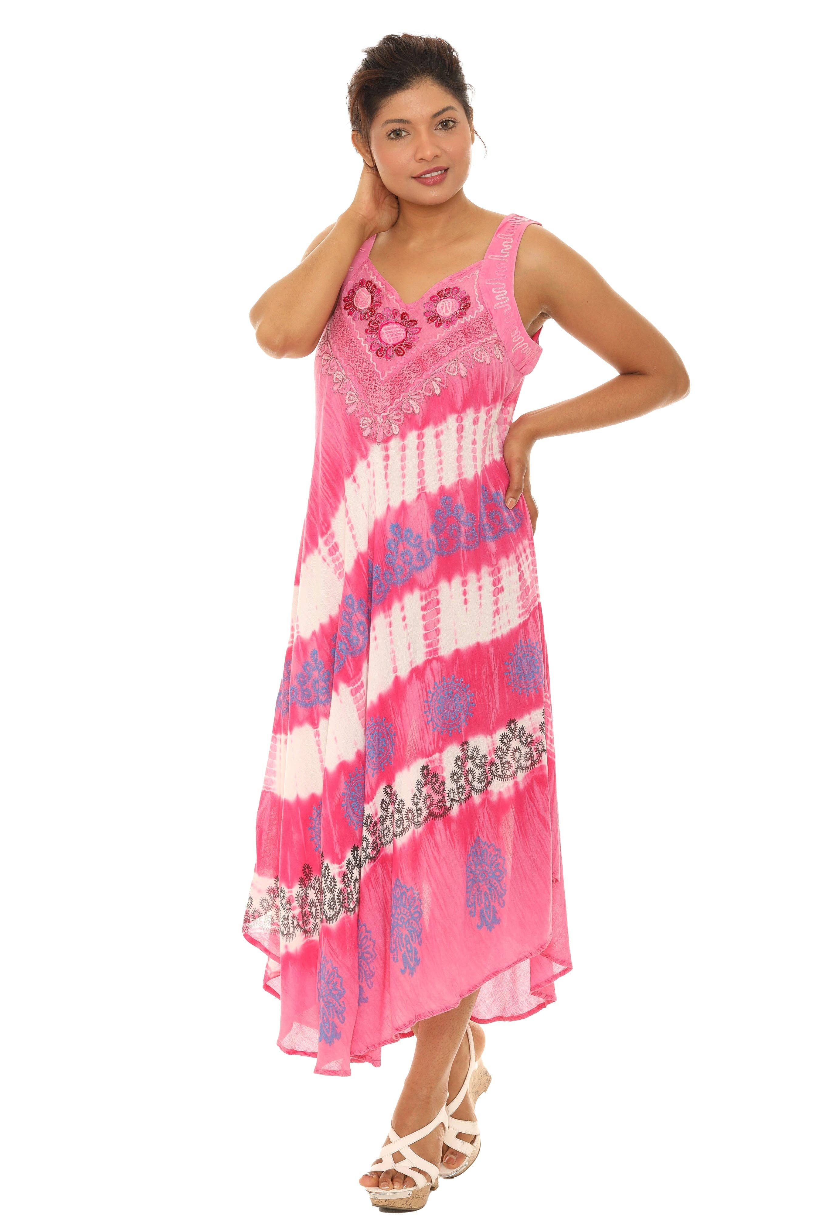 Shoreline Wear. INC - Vendita all'ingrosso Vestito - Donna - Prendisole lungo senza maniche tie-dye a righe diagonali8