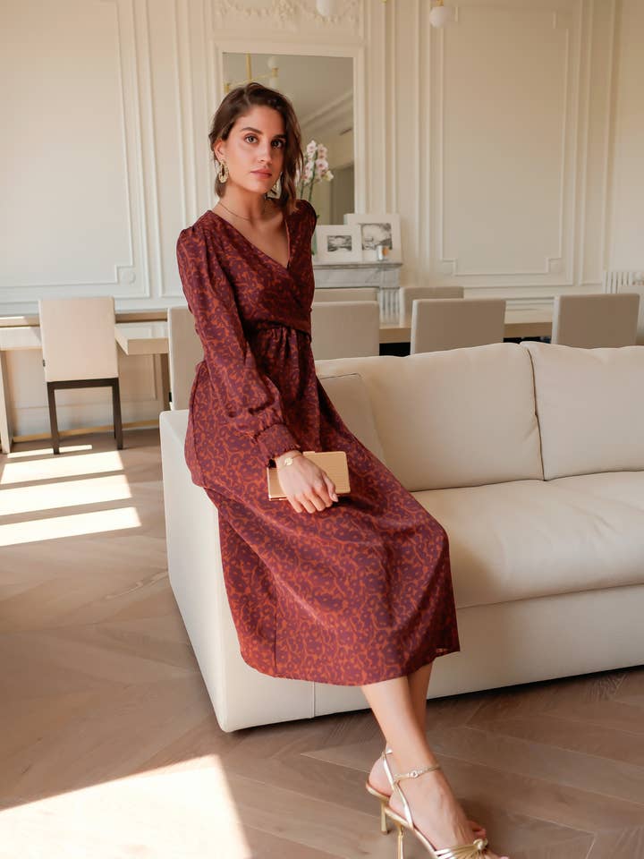 Floral long dress with bow at the back for wholesale by LOVIE & CO