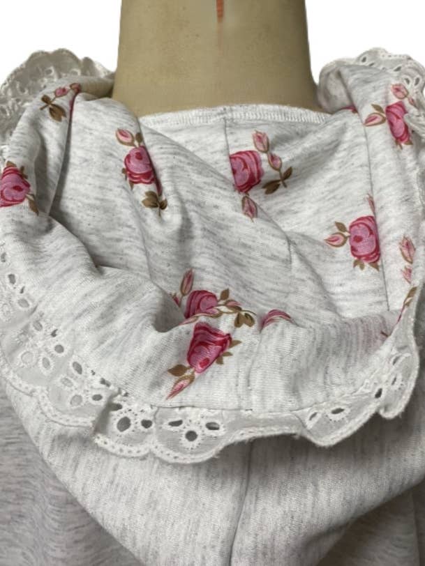 Grey Lace Trimmed Bow Embroidery Floral Hoodie for wholesale on Faire4