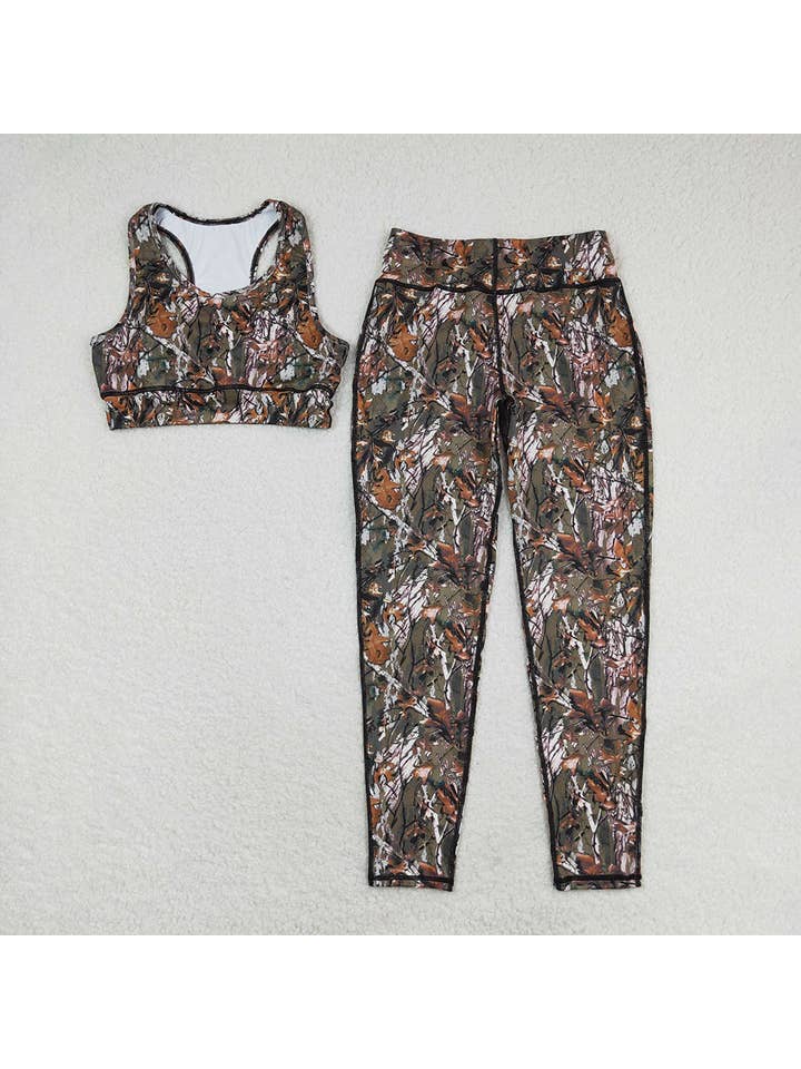 Aier Wholesale - Wholesale Activewear Set - Women's - Adult Women Camo Leaves Vest Top Pants Yogo Sports Clothes Sets