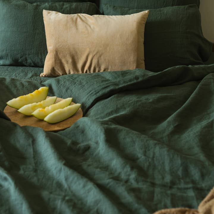 Linen Spells - Wholesale Bedding set - Linen Bedding Set In Forest Green (1 DC+2 Pillowcases)4