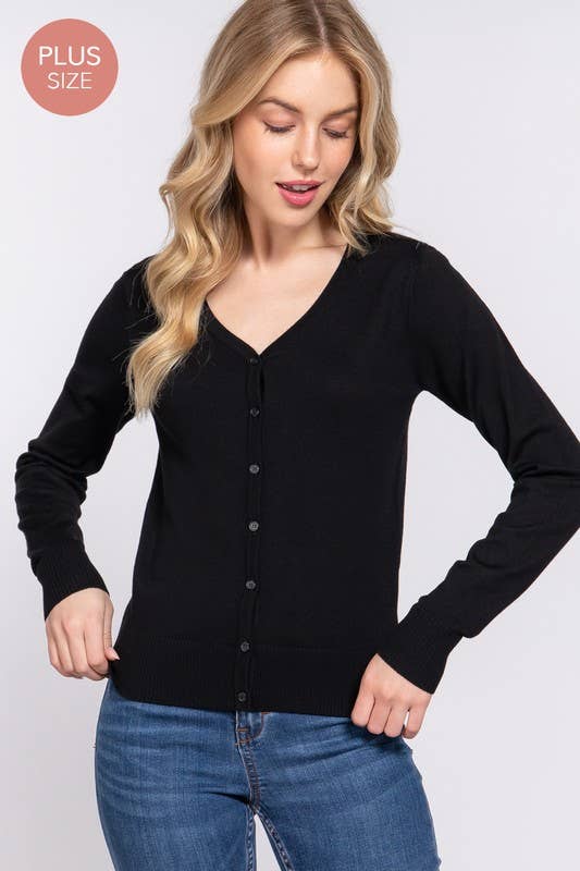 Active Basic | Active USA - Vendita all'ingrosso Cardigan - Donna - [TAGLIA FORTE] Cardigan Maglione con Scollo a V e Bottoni a Maniche Lunghe0