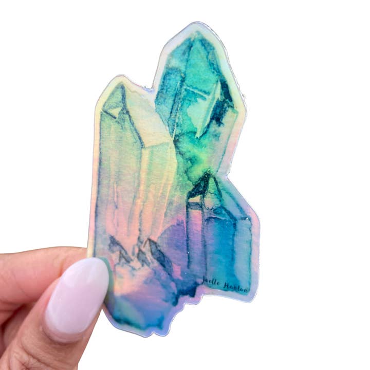 Joelle Hanton Art - Wholesale Sticker - Holographic Vinyl Sticker Turquoise Crystal Watercolor Art2