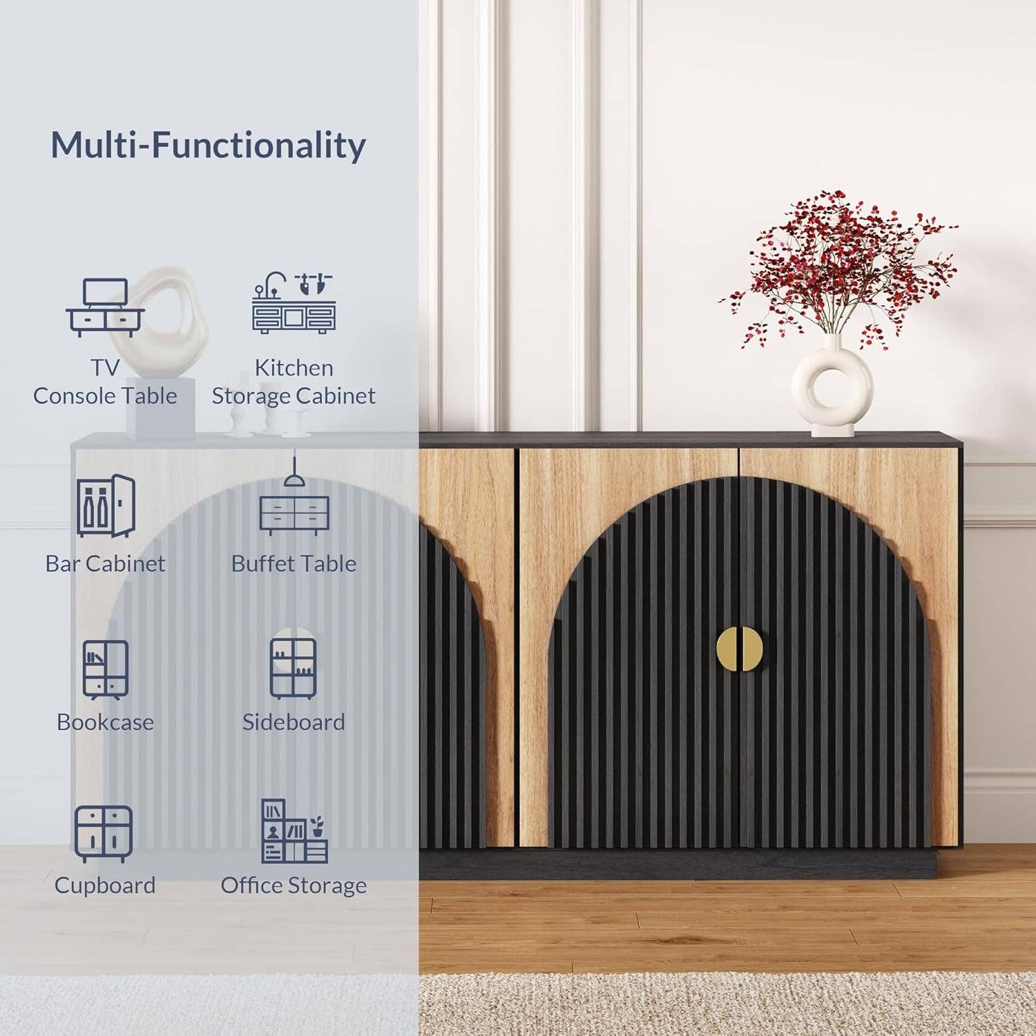 65 Inch Fluted Buffet Cabinet With Storage In Camel for wholesale on Faire5