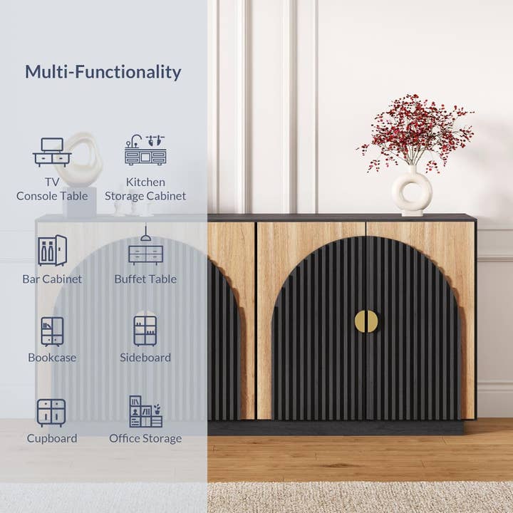 65 Inch Fluted Buffet Cabinet With Storage In Camel for wholesale on Faire5