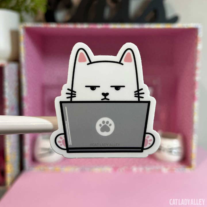 Cat Lady Alley - Wholesale Sticker - Annoyed Cat on Laptop Sticker1