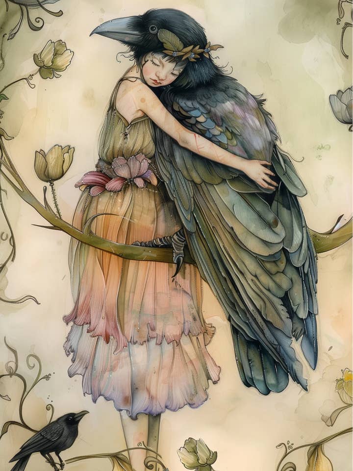 Vögel & Feen: Elf und Rabe | Kaart Fripperies für den Großhandel von Fripperies