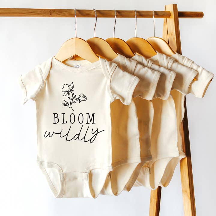 Bloom Wildly | 100% Cotton Baby Bodysuit or Tee for wholesale by Wildflowers + Cotton