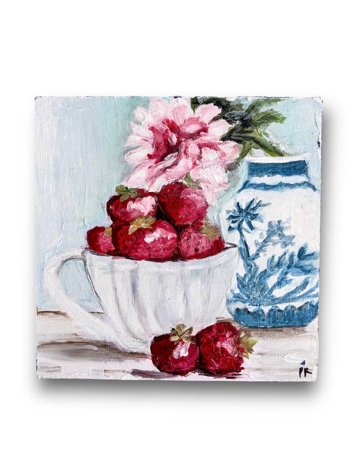 Strawberries & Roses Art Print for wholesale by Pooja Roy Studio