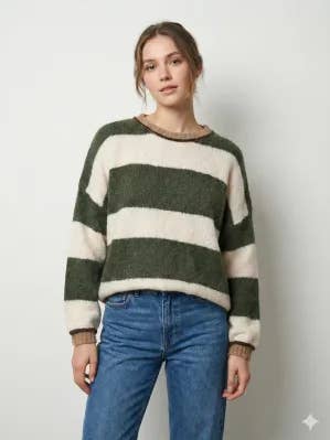 Camisola Listrada Larga com Gola Redonda @35605_PulLRayures por atacado de Mimi & Gogo