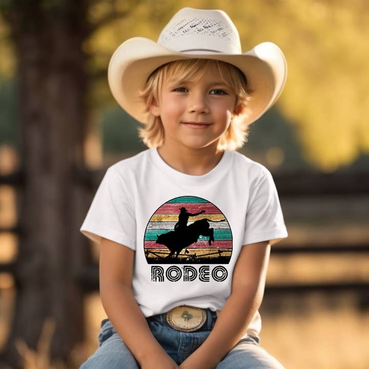 Rodeo Vintage Bull Riding Youth Western Tee Shirt for wholesale by AvaryMaeInspirations