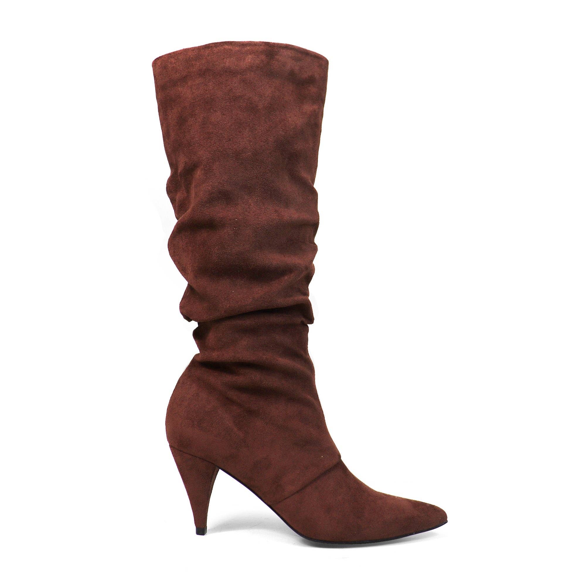 MEAGAN-1 POINTED TOE SLOUCH BOOTS / KITTEN HEEL BLACK CHOCOLATE for wholesale on Faire5