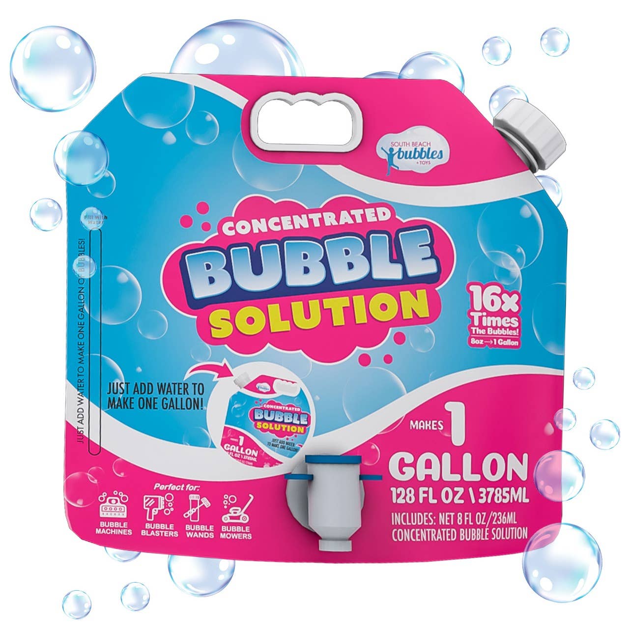 South Beach Bubbles - Wholesale Bubble Wand - Kids - Bubble Solution Refill with Dispenser (Makes 64oz/ 1 Gallon)0