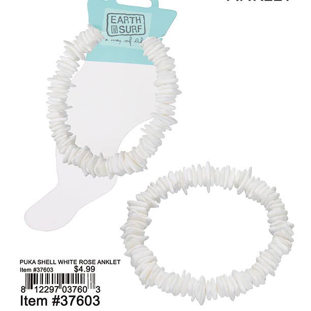 Puka Creations - Wholesale Anklet - Puka Shell White Rose Anklet