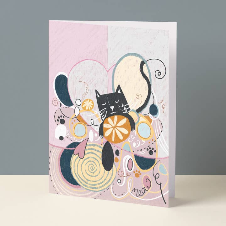 Hilma AF Kitty Cat Napping Greetings Card for wholesale by Niaski - Feline Fine Art (USA DUTIES PAID)