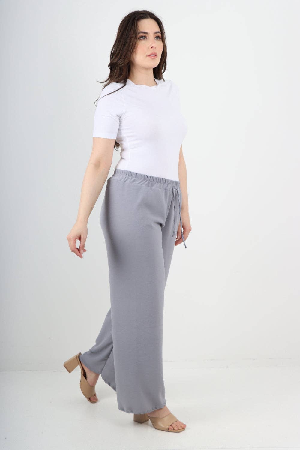 Miss Bold – wholesale Pants – Women's – Italian Elastic Waistband Drawstring Wide Leg Trousers18